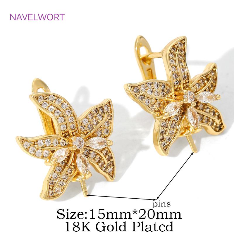 18K Gold Plated Inlaid Zircon Earwires Earring Hooks,Flower Earring Fixtures,Fasteners For Earrings,Earring Making Accessories