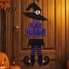 Indoor Outdoor Halloween Sign Happy Welcome Witch Legs Hat Hanging Wooden Wall Decor Durable Art Rustic Front Door Hanger for Porch Vivid Color