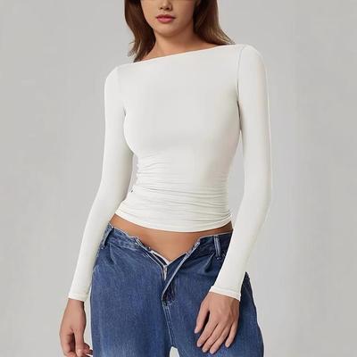 Europäischer & Amerikanischer Stil Rückenfreie Langarm Slim Fit Oberteile - Sexy, Stilvolle Herbst Rundhals T-Shirts für Damen