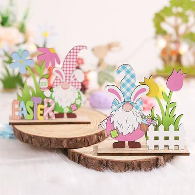 Ornement en bois de nain sans visage de Pâques Lapin de dessin animé créatif Décoration de bureau à domicile Artisanat Décoration de maison Cadeau de fête