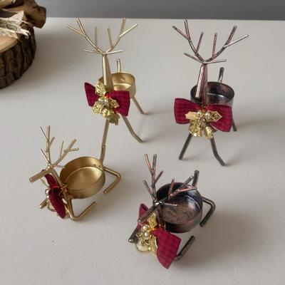 Weihnachts-Rentier Teelichthalter Gold Eisen Dekoration für Tisch Fenster Vielseitige Weihnachtsfeiertagsdekoration