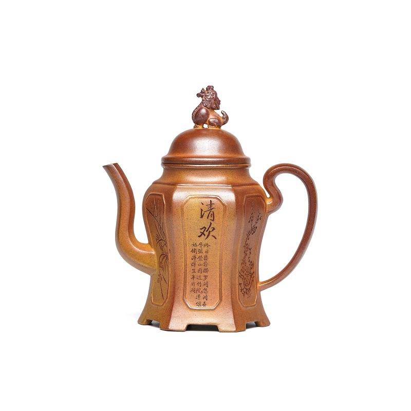 530ml Antique Yixing Purple Clay Teapots Handmade Hexagonal High Golden Bell Pot Raw Ore Section Mud Kettle Chinese Zisha Teaset