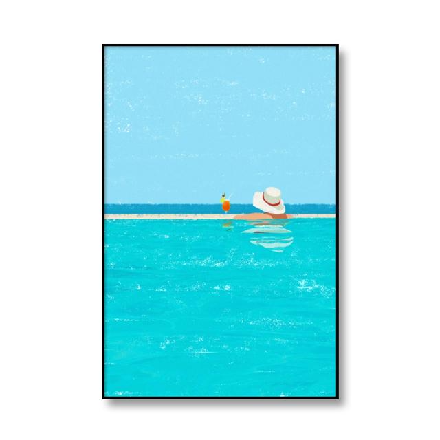 Cartoon Swimming Pool Summer Seaside Vacation Illustration Canvas Painting Wall Art Poster Print Picture Living Room Home Decor