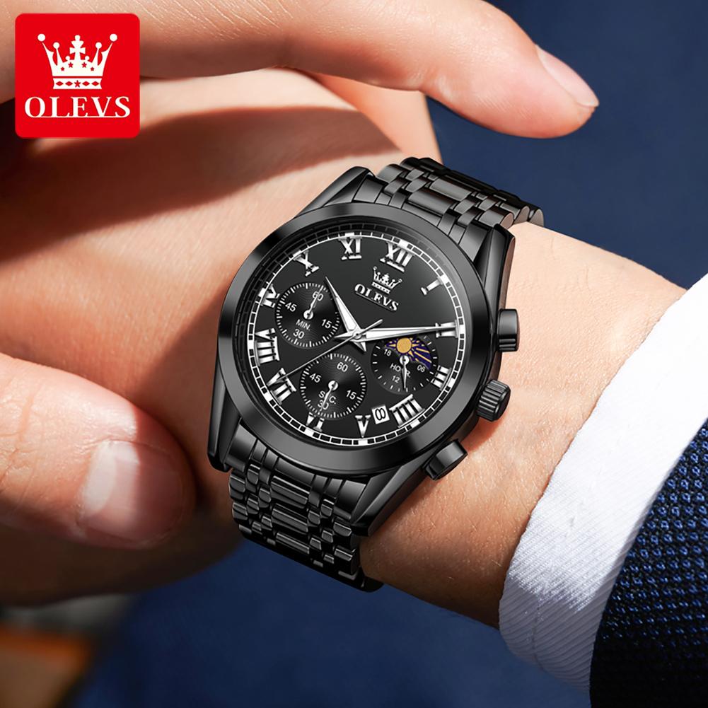 OLEVS Herrenuhr Original Mode Luxusmarke Wasserdicht Leuchtend Quarz Uhr Mondphase Automatisches Datum Uhren für Männer Chronograph