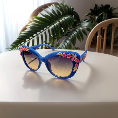1pc-Rose Fancy Decorative Eyewear Fashion Retro Design Flower Sunglasses Women Vintage Metal Pink Flores Cat Eye Sun Glasses