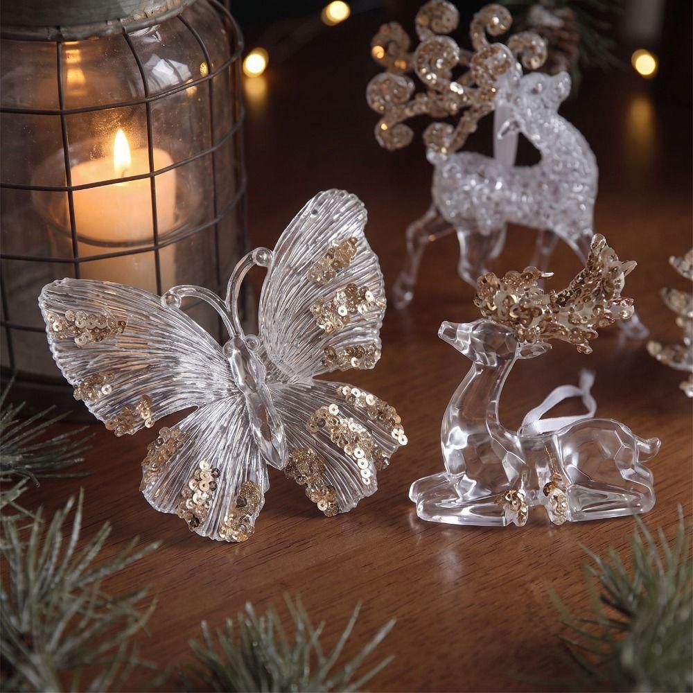 3Pcs Acrylic Christmas Ornament Set DIY Shiny Christmas Tree Decorations Three-Dimensional Acrylic Pendants