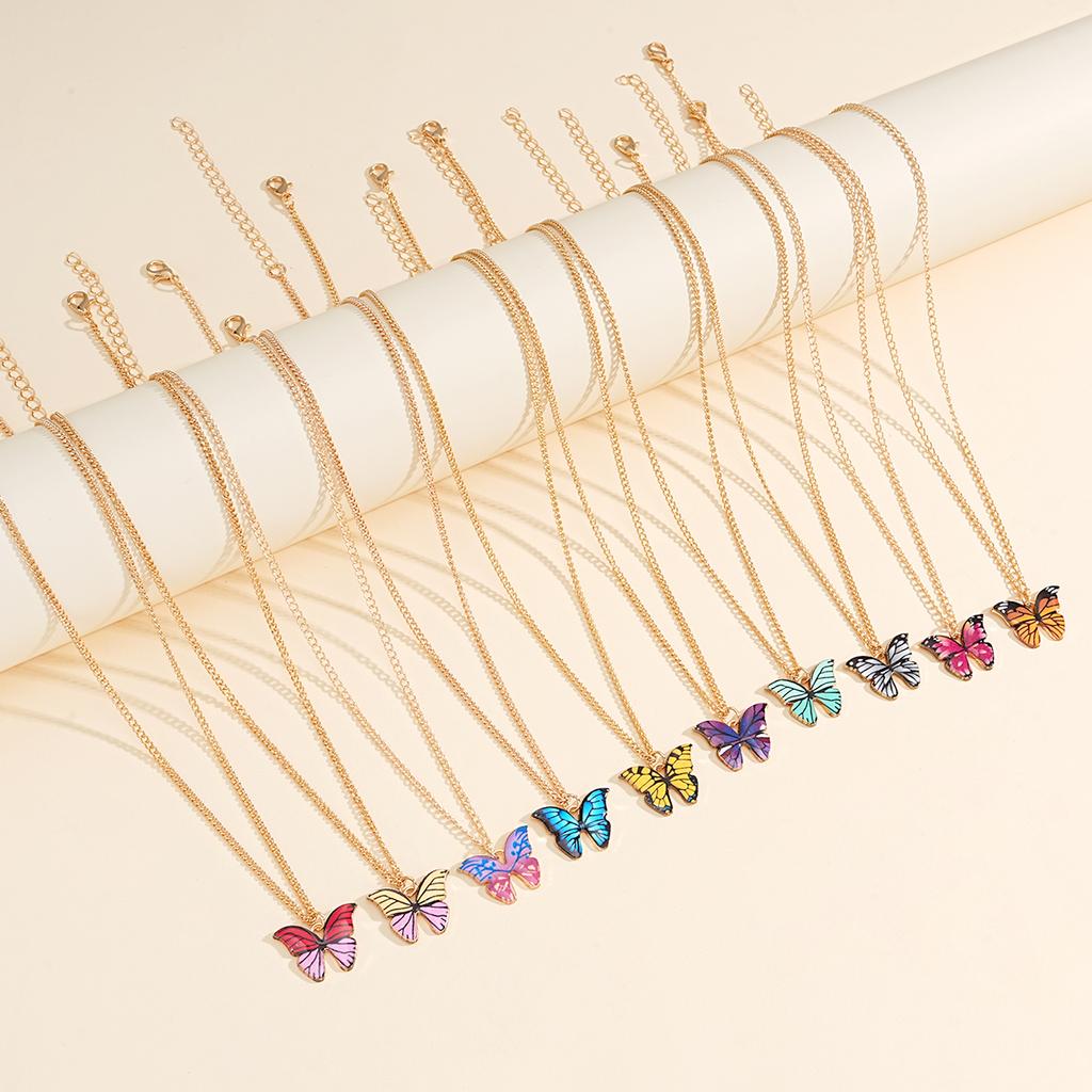10 Pcs Fashion Butterfly Necklaces For Women Boho Vintage Colorful Simple Pendant Choker Chain New Jewelry Gifts