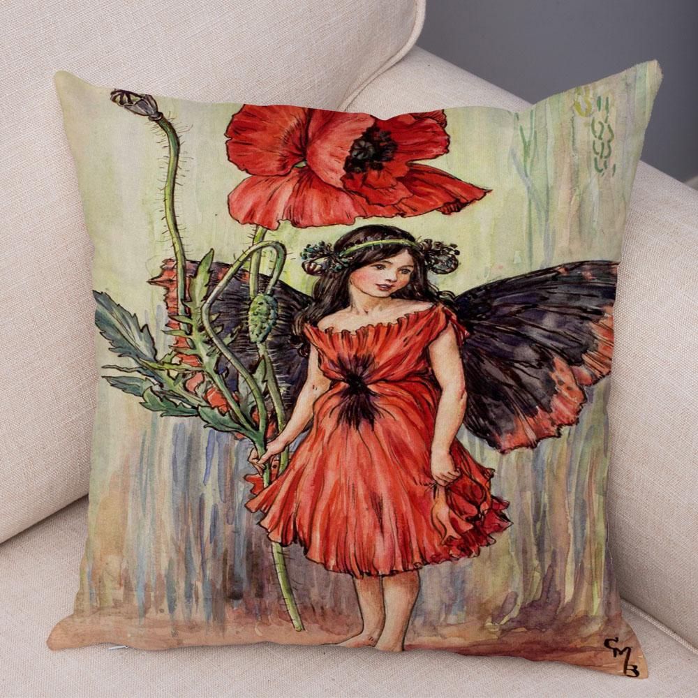 Colorful Fairy Tale World Elves Cushion Cover Decor Cute Cartoon Flower Girl Pillow Case for Sofa Home Polyester Pillowcase