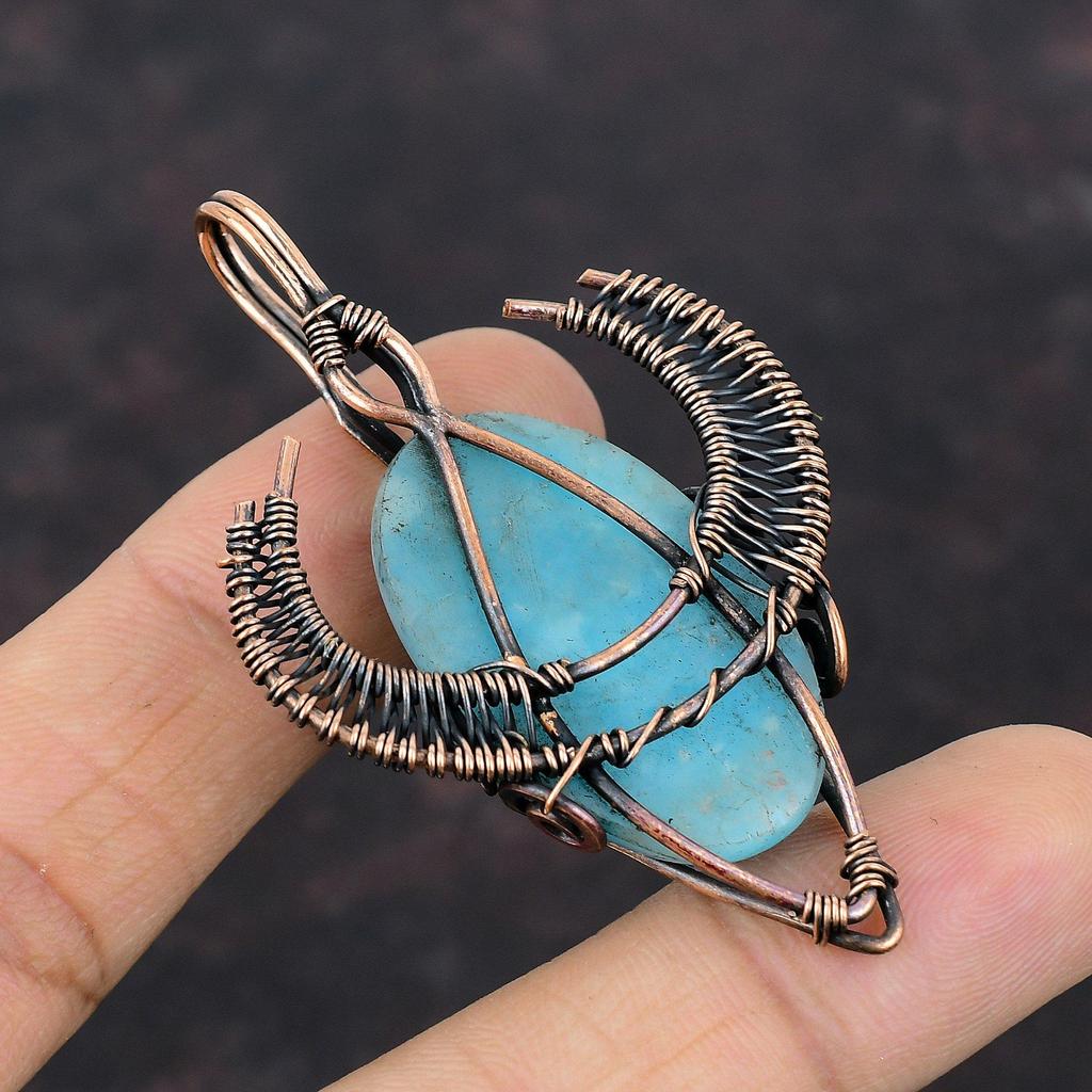 Hemimorphit Edelstein Anhänger Kupferdraht umwickelter Anhänger Stierkopf Form Anhänger Handgefertigter Kupferschmuck Geschenk für Ihn Drahtumwickelter Schmuck