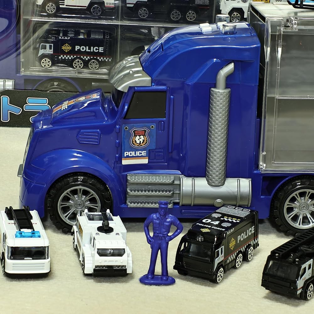 Carecoly Police Vehicle Set Truck Patrol Car Miniature Cars Large Storage Case Die-Cast Toy Vehicles
