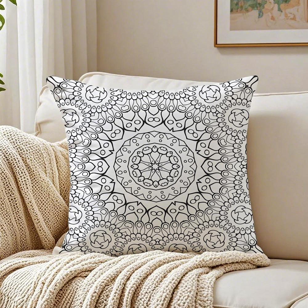 Gray Blend Pattern Pillow Case Double-Sided Plush Sofa Cushion Covers Organic Breathable Invisible Zipper
