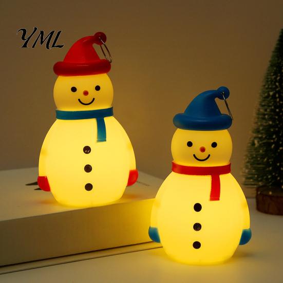 Cute Cartoon Snowman Light Christmas LED Night Light, Portable Desk Lamp with Hanging Ring for Warm Glow Ornament Holiday Party Decor, Desktop