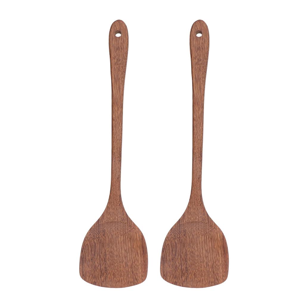 2pcs Wooden Spatula Household Hanging Long Handle Flat Wooden Spatula for Mixing and Turning38.5cm   15.2in