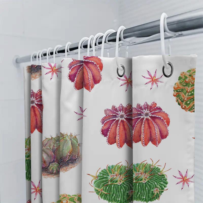 Watercolor Cactus Shower Curtain Bathroom Decor For Kids Bathrooms Pink Red Green Blue Floral Print Customizable Size 180X180Cmw