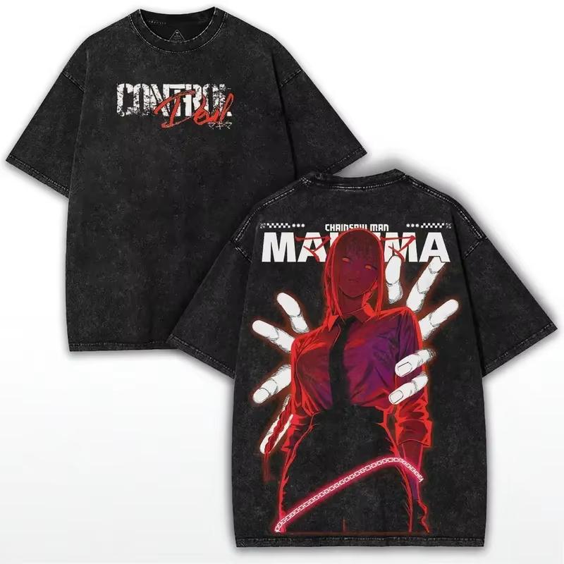 

Anime Chainsaw Man Makima Printed Tshirt Mens and Womens Washed Tshirt High Quality Vintage Cotton Tshirt Harajuku Top L