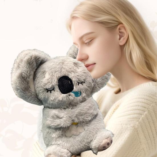 Baby Koala Plush Sensory Toy Anxiety Relief Stuffed Animal 5-Speed Breathing Light & Moving Ears Machine Washable Doll with Soothing Music