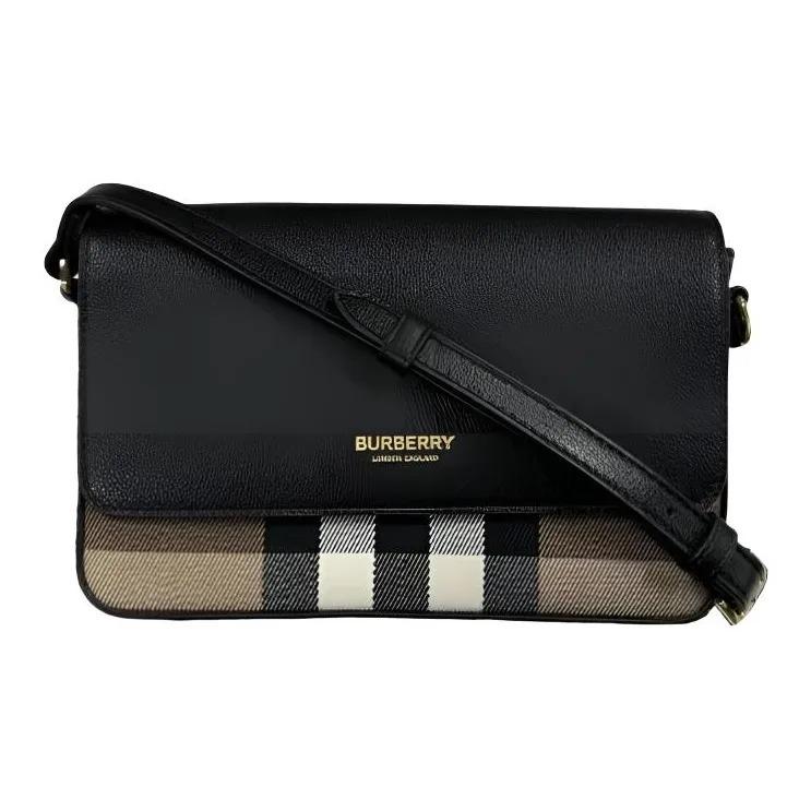 

Жіноча сумка на плече Burberry Classic Check Pattern Leather and Canvas, темно-синього кольору Basic Set (Bag + Dust Bag) чорний