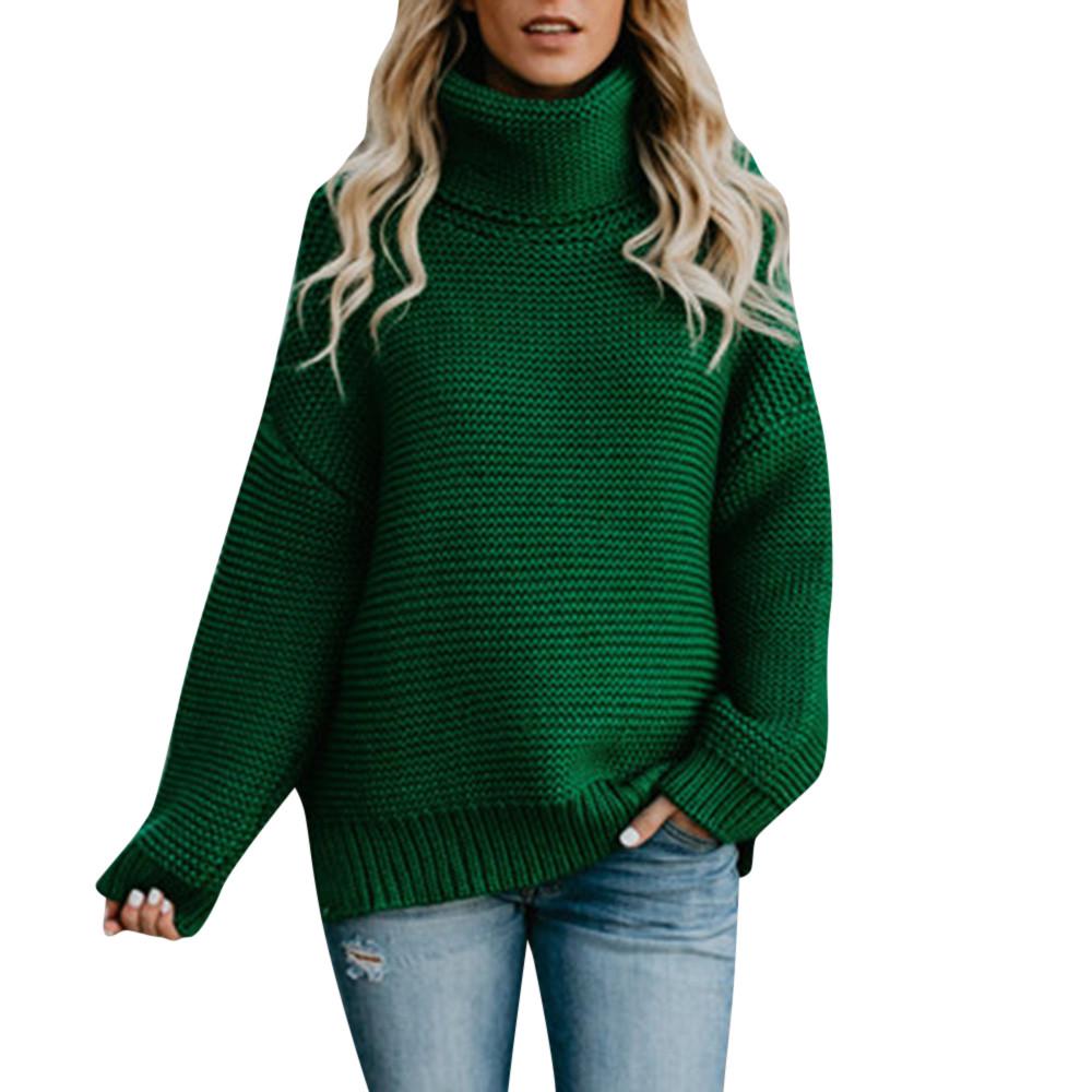 Women Long Sleeve Loose Turtleneck Knitted Sweater Jumper Pullover Top Blouse