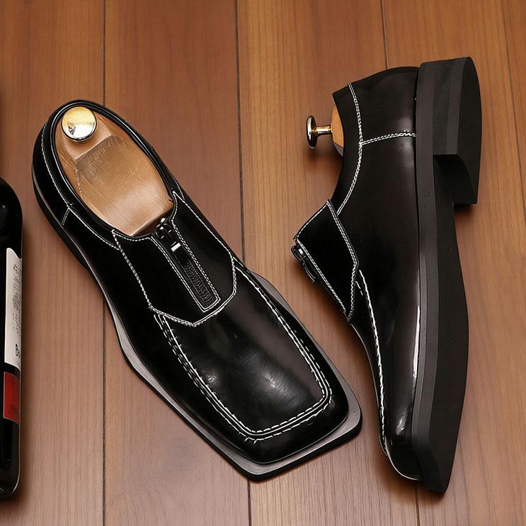 Fashoin Designer New Men Pointed Black Slip On Casual Leather Shoes Male Novelty Loafers Wedding Dress Formal Flats Footwear