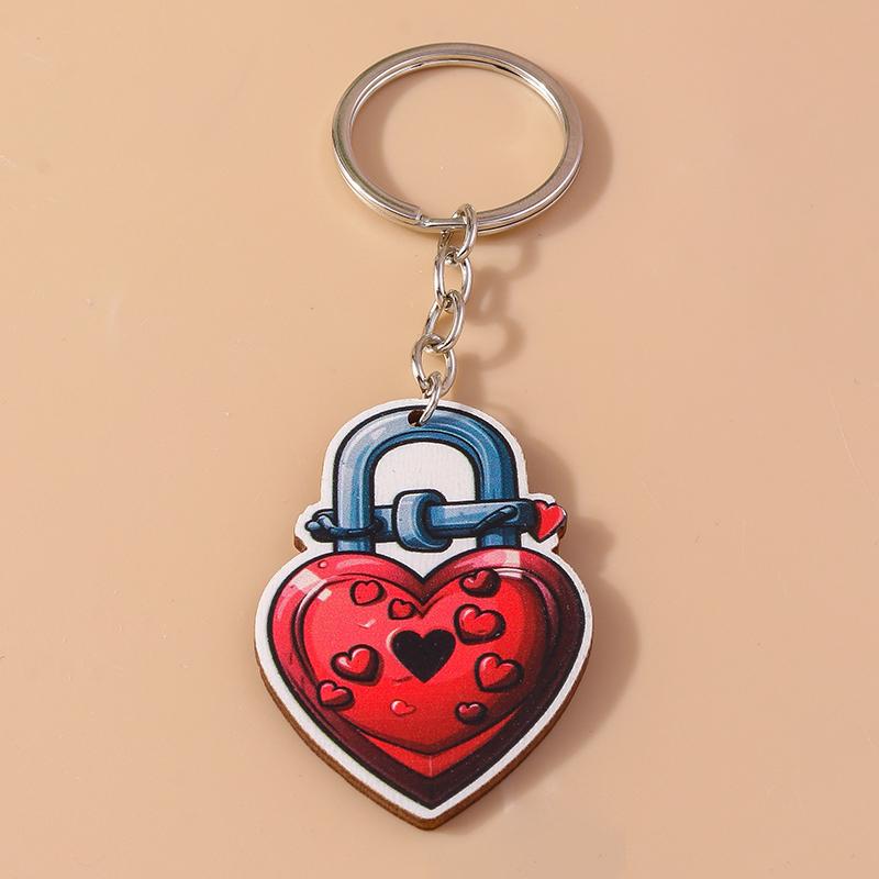 Romantic Wood Keychain Charms Love Heart Lip Keyrings Pendants for Women Girls Handbag Decor DIY Valentine's Day Key Chain Gifts
