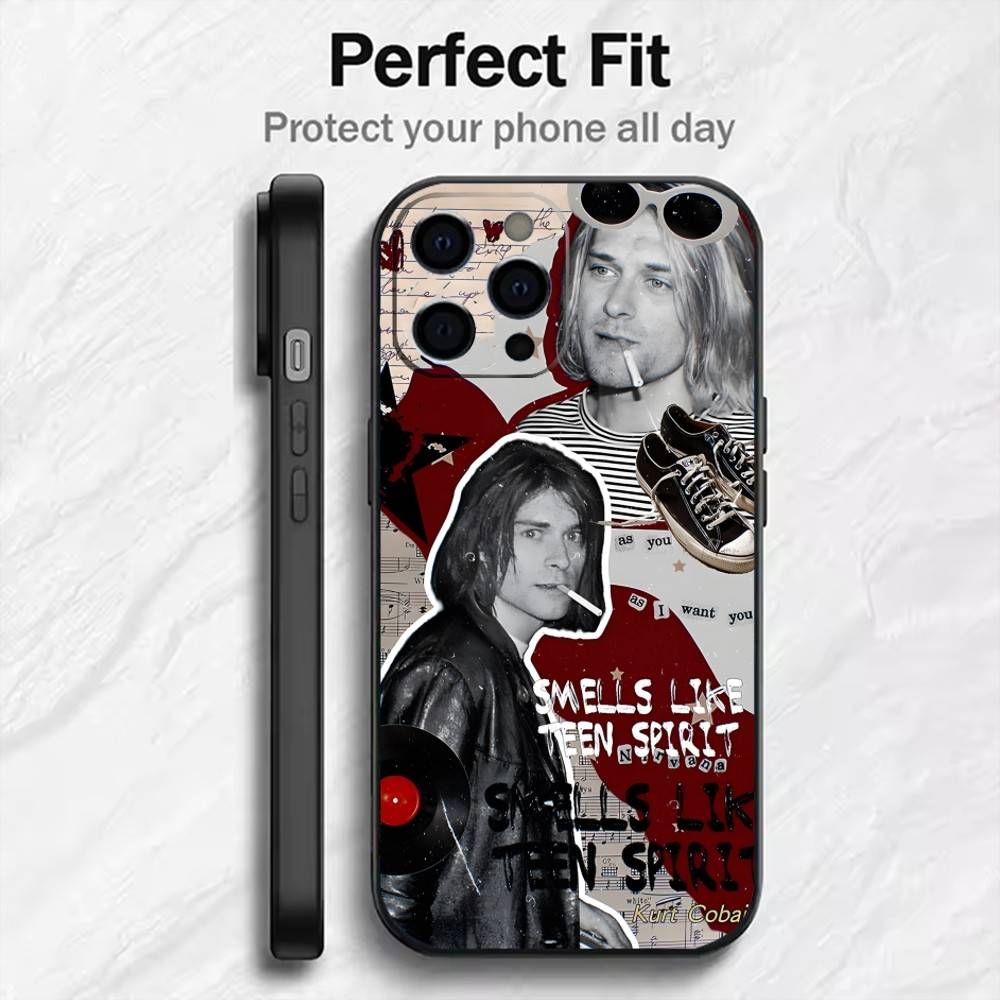 Singer K-Kurt Cobain N-Nirvana Phone Case For iPhone17,16,15,14,13,12 Plus,Max Soft Silicone Black Cover