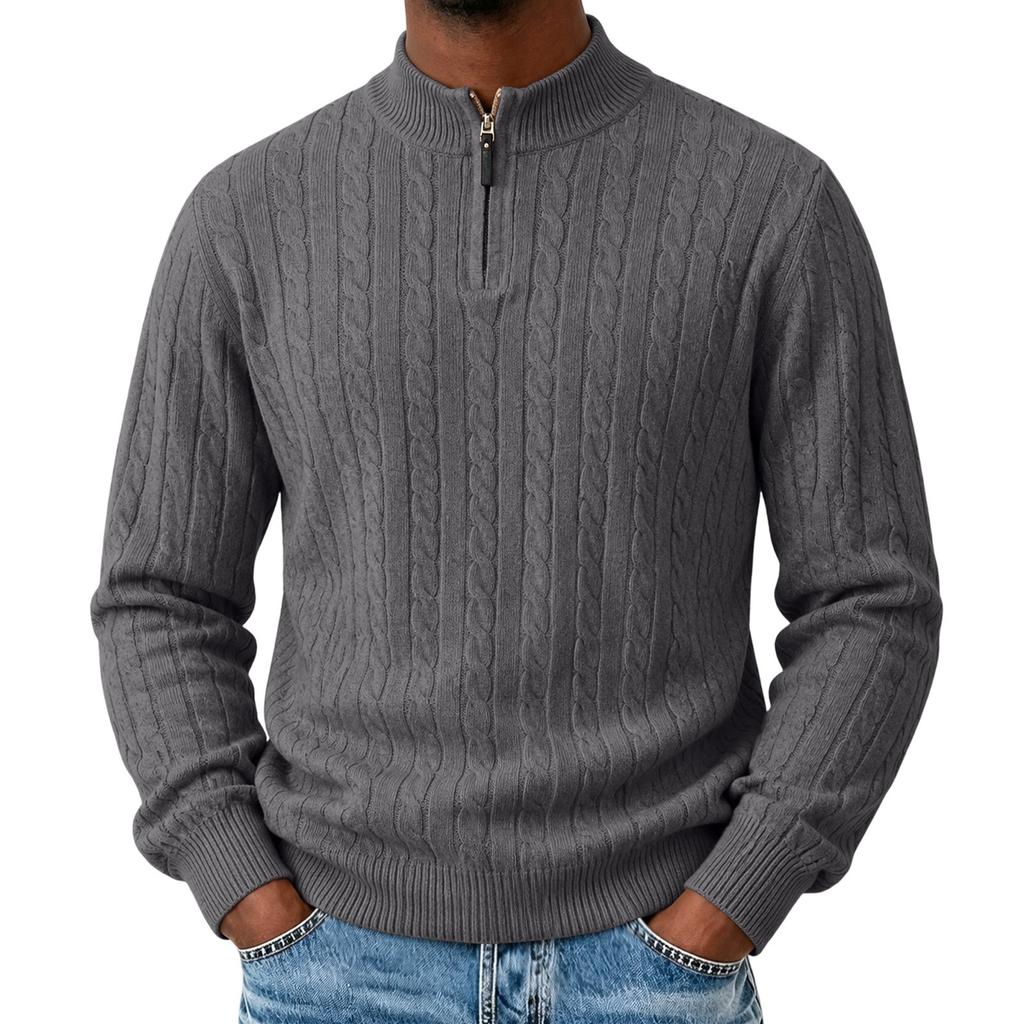 Men's Thick Knit Zip-Up Sweater, Casual Zip Cardigan for Fall and Winter Everyday Wear
