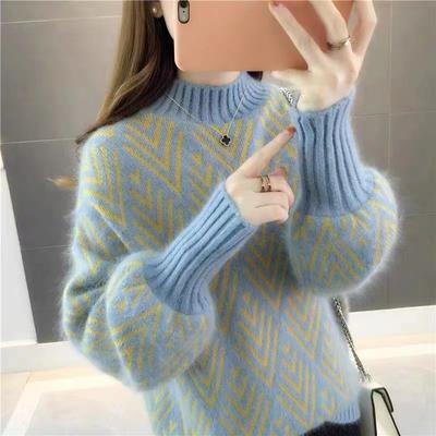 Pull en fausse fourrure de vison pour femme, vêtement d'automne et d'hiver, ample, version coréenne, col haut, base épaisse, tricoté