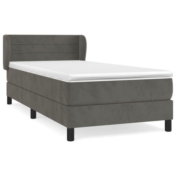 Lit avec matelas - Maison Exclusive - 90x190 cm - Velours gris foncé - Tête de lit réglable
