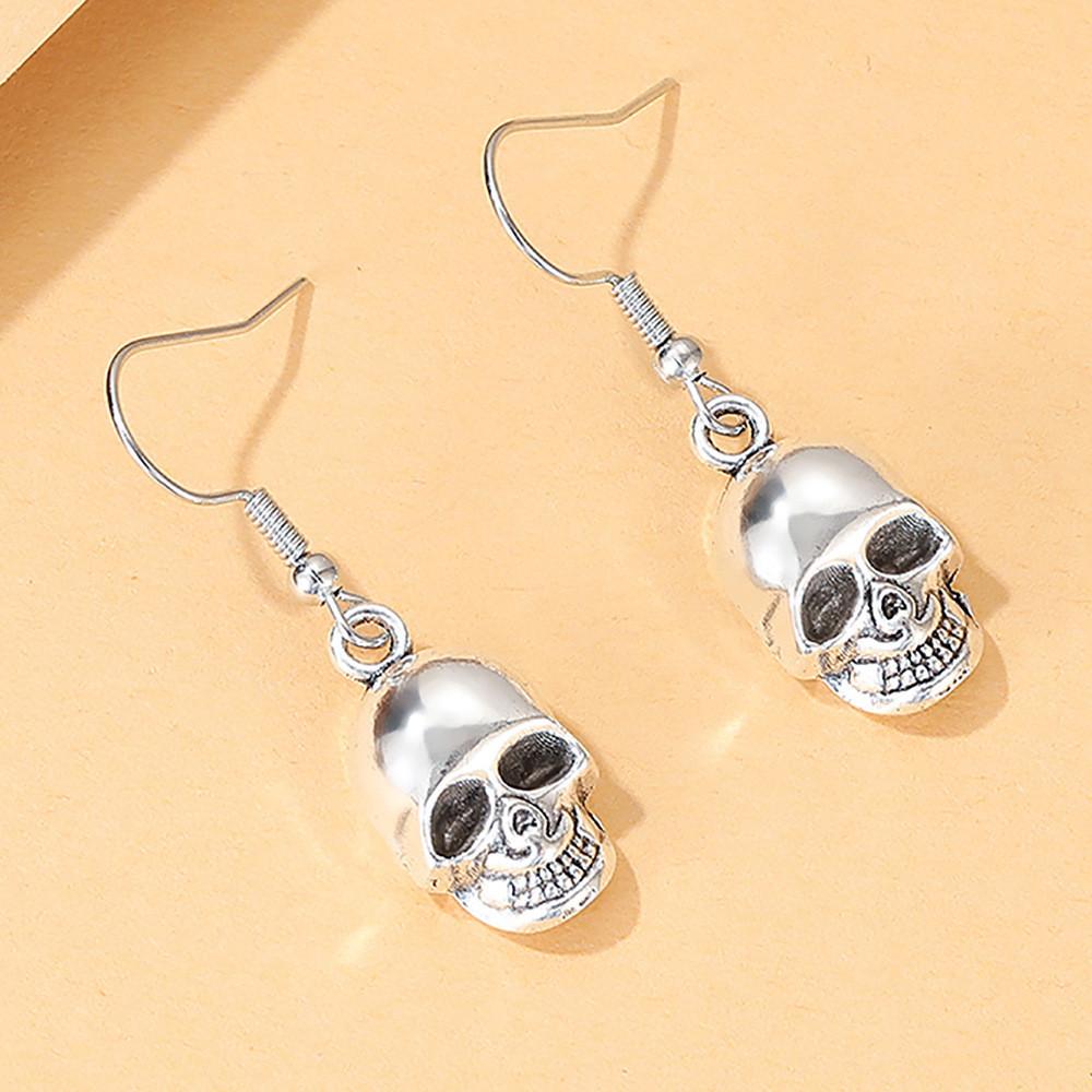 Trendy Fashion Statement Skull Head Pendant Earrings For Women Geometric Design