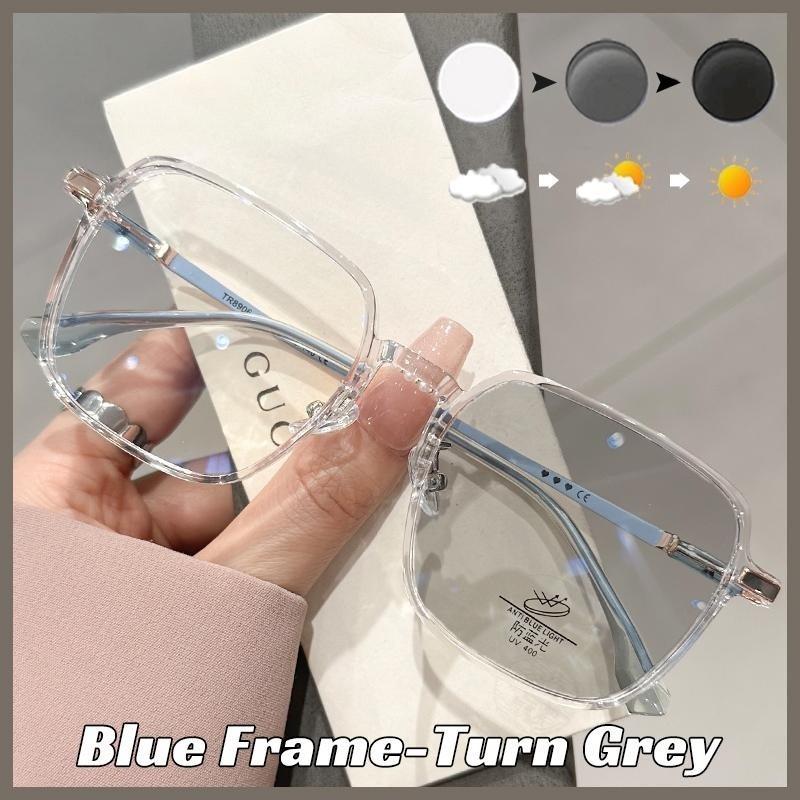 Anti Blue Light Farsighted Eyeglasses Translucent Discolored Reading Glasses Photochromic 0-+400