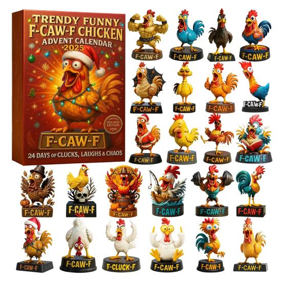 F-Caw-F Chicken Advent Calendars 2025 24 Days Chicken Ornaments Christmas Countdown Calendar Novelty Chick Animal Figures Set