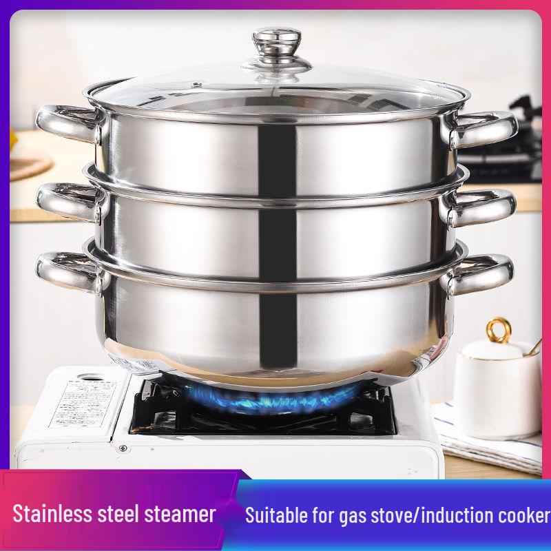 Stainless Steel Multi-Layer Steamer Stockpot for Induction & Gas Stoves