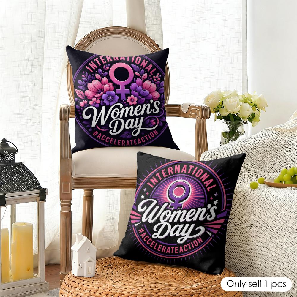 International Women's Day Cushion Cover Durable Hypoallergenic Organic Linen Pillow Cover Short Size Washable Skin-Friendly