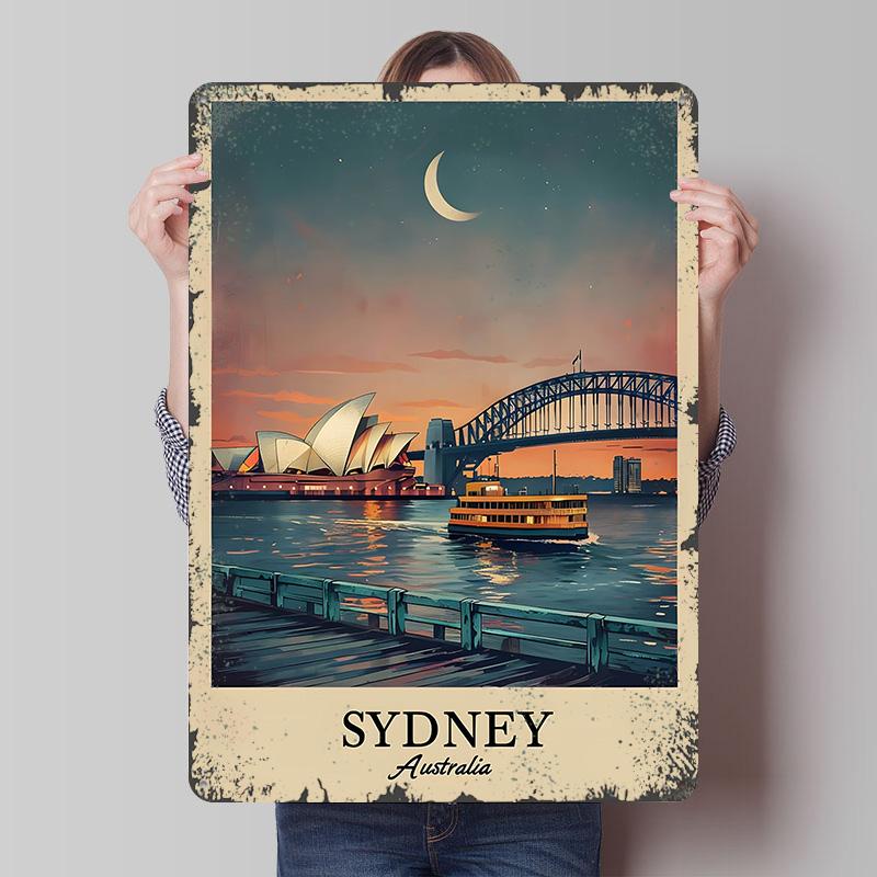 

Sydney Australia Travel Printed Poster Customized Wall Art Retro Vintage Metal Tin Signs for Apartment Decoration Room Wand Deko 20x30cm（7.8x11.8inch）