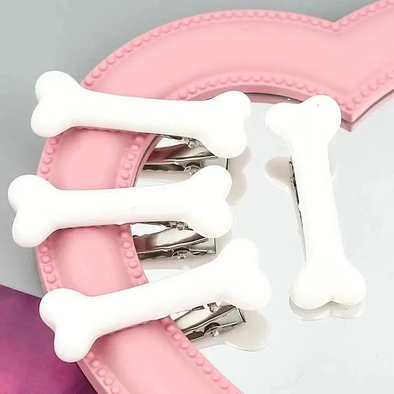 4pcs Spicy Girl Soft And Cute Contrast Style Simulated Bone Hair Clip, Harajuku Style Bangs Clip, Girl'S Heart Duckbill Clip Hair Clip