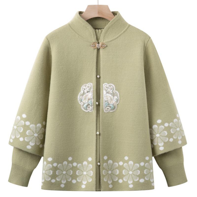 

Свитер-жакет средней длины, костюм для пожилой женщины, вязаный комплект из двух предметов, одежда для мамы на осень, осенне-зимний кардиган, новинка 3XL