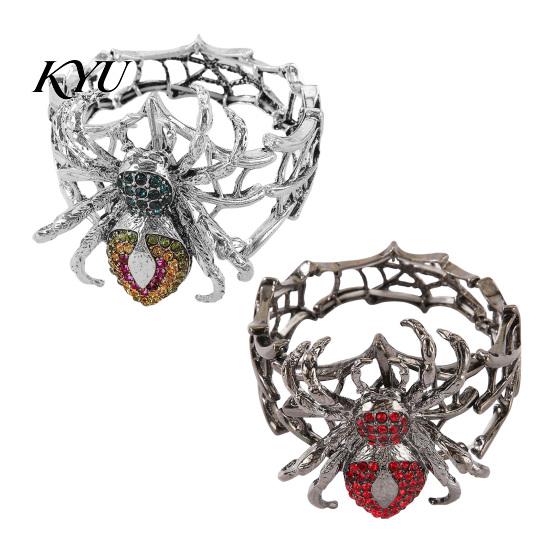 Glänzendes Strass-Spinnen-Armreif Vintage Armband, Gothic Punk Verstellbares Stretch-Armreif Personalisierbares Tägliches Accessoire für Männer Frauen, Mysteriöses Halloween