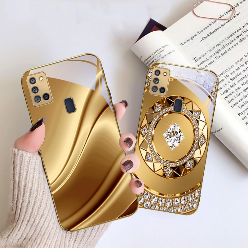 Goldene Pferde-Skulptur Für Samsung A 31 32 A33 A34 35 14 A15 13 A16 25 26 50 52 53 54 55 56 70 71 72 73 Goldene Glas-Handyhülle