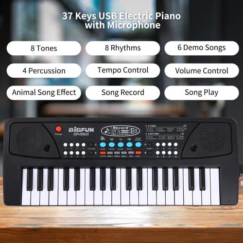 Btuty USB Electronic Organ, Electric Piano with Microphone, Black Digital Music Keyboard with Built-in Stereo Speaker, 16 Tones, 8 Rhythms, 6 Demo Son