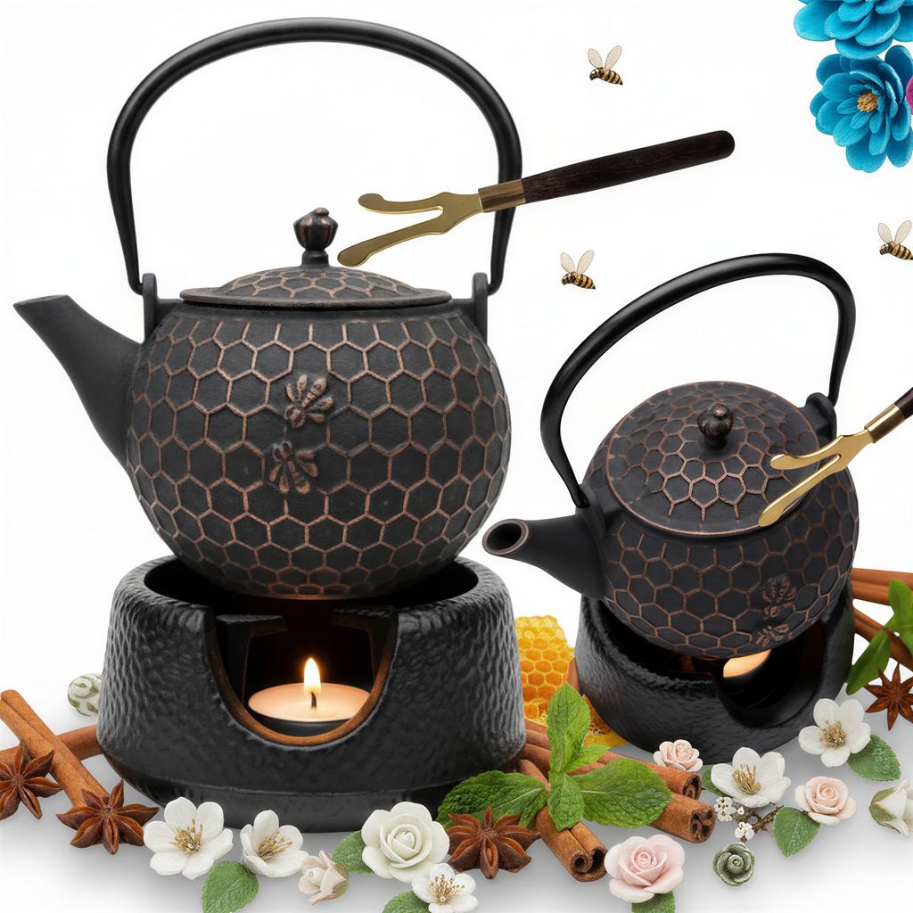 Cast Iron Kettle Bee 1.8L For Tea + Warmer + Fork