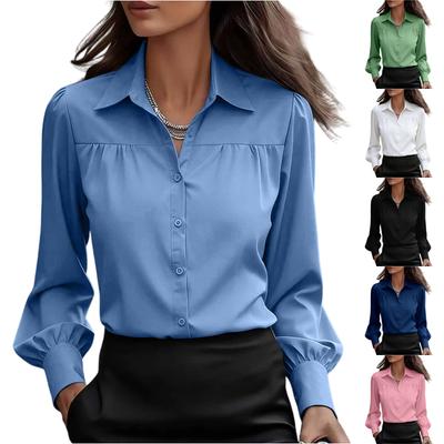 Haut chemise décontracté à manches longues, couleur unie, à revers, tendance pour femme