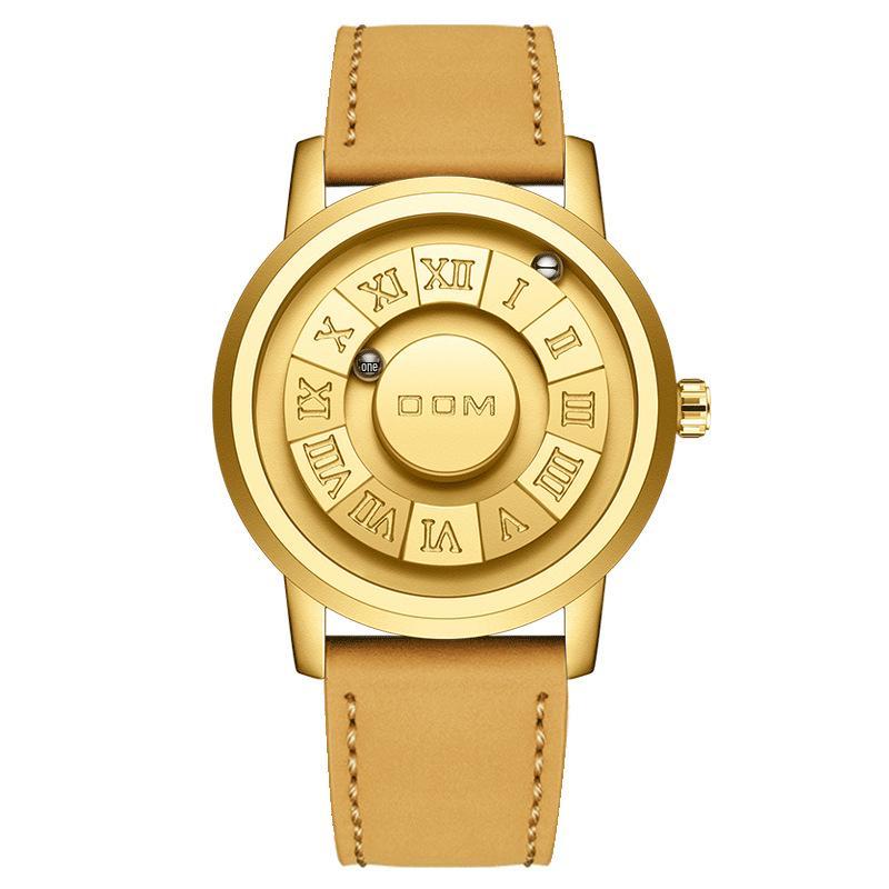 DOM Black Technology Men's Waterproof Quartz Watch with Roman Numeral Dial and Steel Ball Magnetic Levitation.