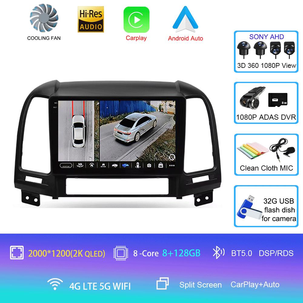 Car Radio Android 14 Carplay Auto 2K Screen Multimedia Player For Hyundai Santa Fe 2 2006-2012 Autoradio Stereo 2din Head Unit