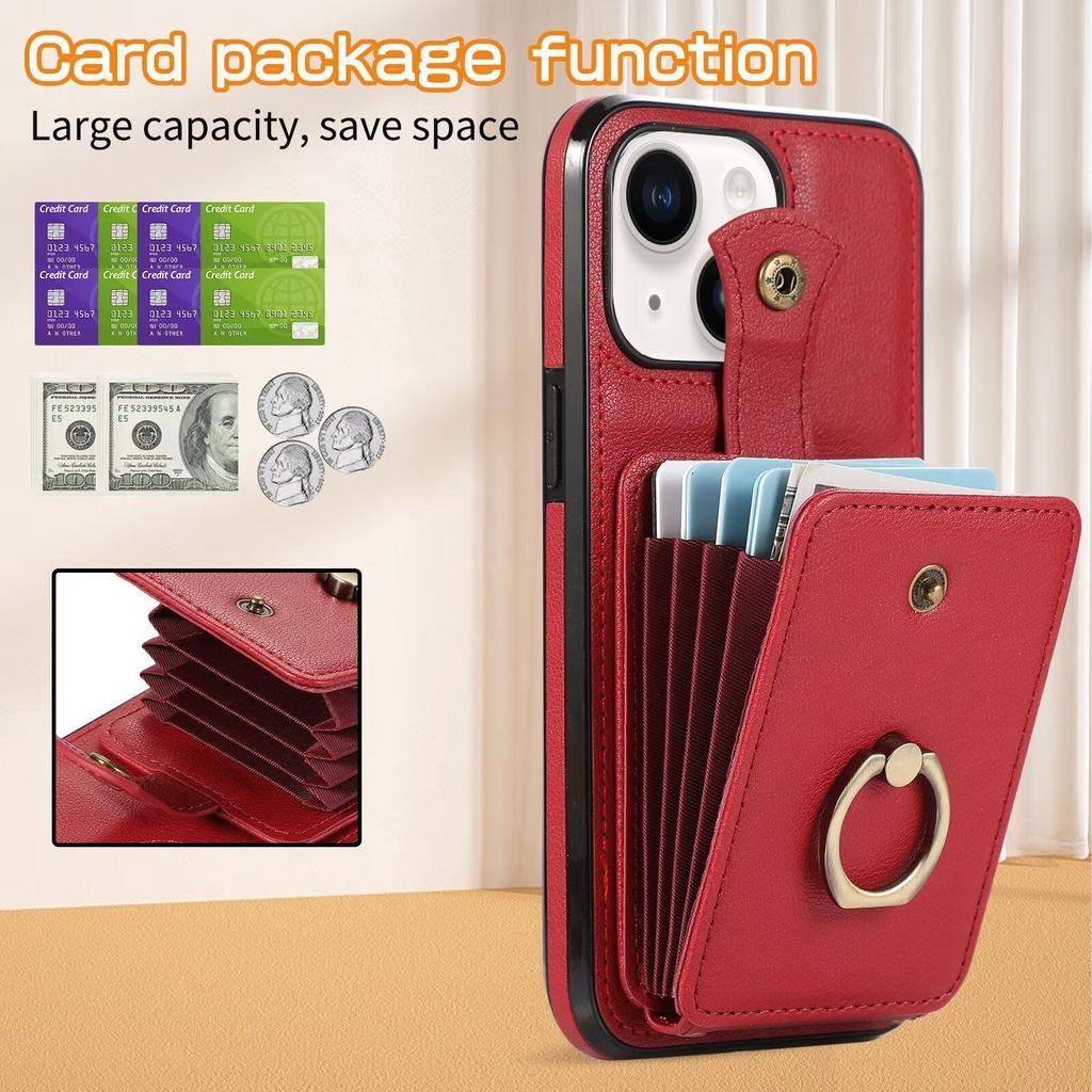 Applicable to iphone15 crossbody organ ring card bag mobile phone case 15pro multi-card all-inclusive bracket case
