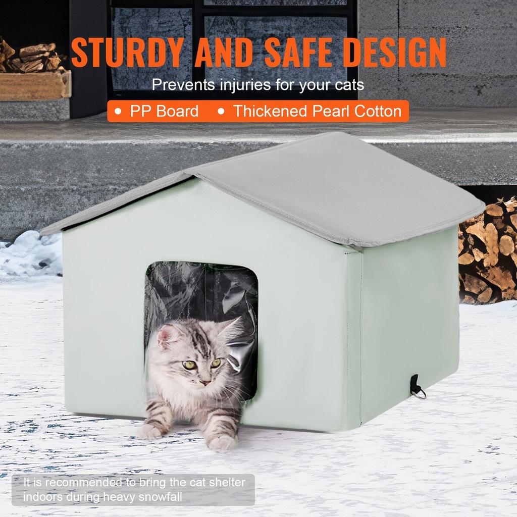 Heated Cat House Foldable Kitty Shelter with Heated Pad Green Middle