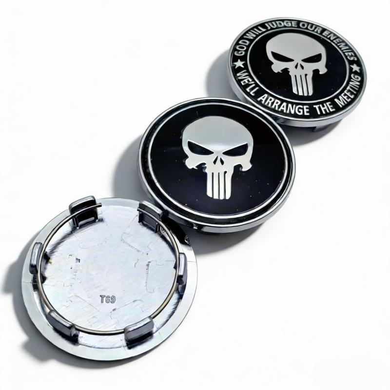 4pcs Skull Logo Emblem Badge Car Wheel Center Caps 69MM Clips 56MM Wheels Hub Dust Cap Rim Hubcaps Cover Replace Car Accessories