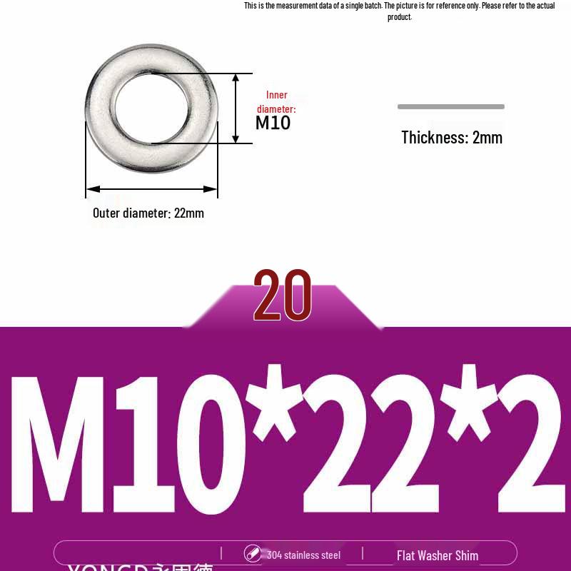 304 Stainless Steel Thickened Flat Washer / Ultra-thin Metal Gasket, Sizes M1.6-M10