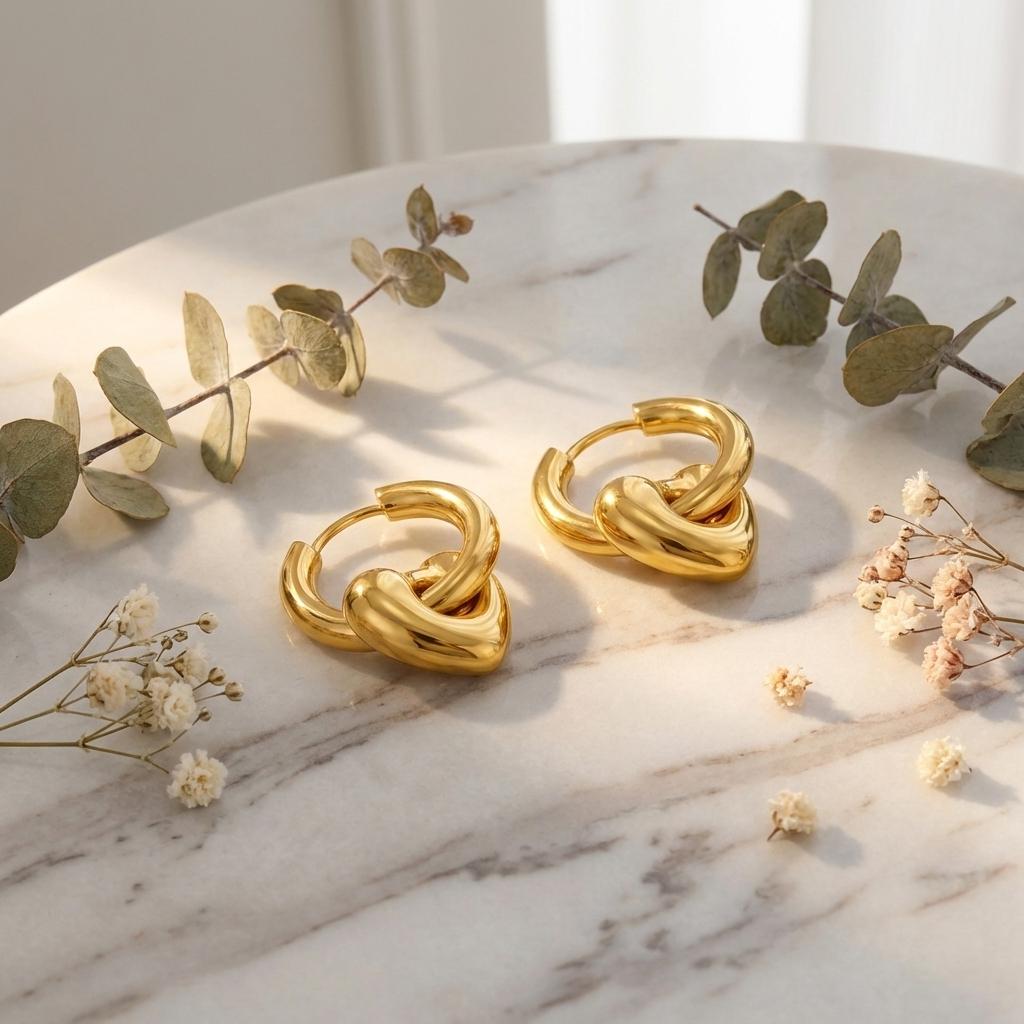 Exquisite Stainless Steel Heart Love Hoop Earrings for Women Punk Hiphop Imitation Pearl Drop Earrings Waterproof Jewelry