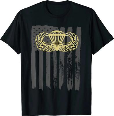 Army Parachute Wings Badge and US Flag Airborne Men TShirt Short Sleeve Casual Cotton ONeck Summer Shirts
