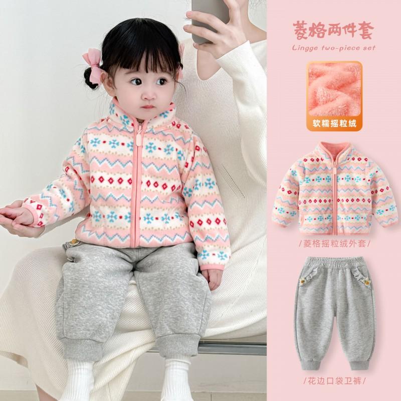 Girls Winter Warm Fleece Cardigan Jacket Toddlers 1-3 Years Soft Cotton Outerwear With Stand Collar